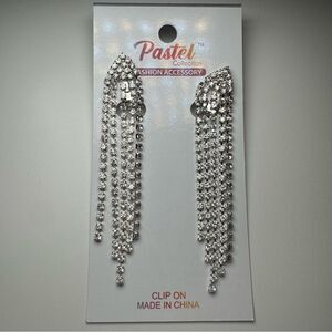 3For$20 Pastel Collection Long Rhinestones Fringe Clip-On Earrings